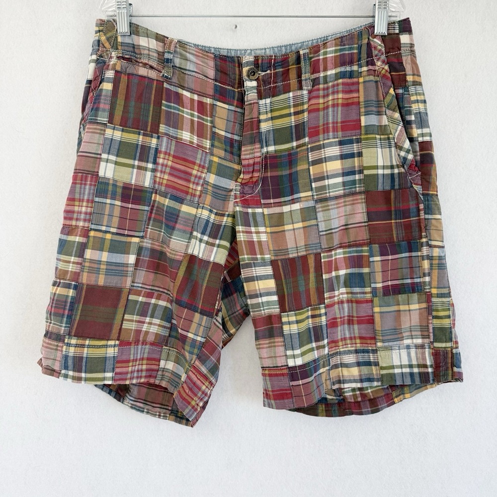 Vtg Polo Ralph Lauren Madras Patchwork Plaid Shorts 33 Multicolor Fatigue READ
